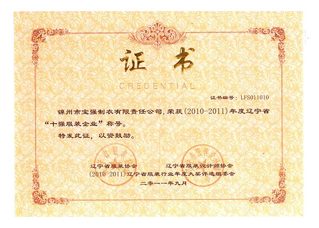 辽宁省十强服装企业